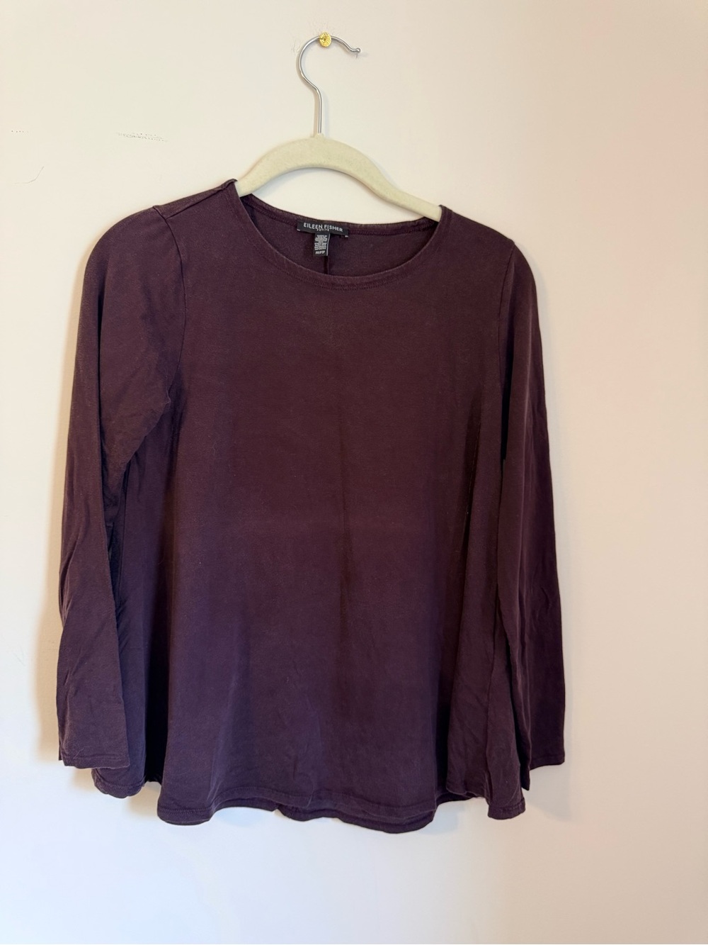 Eileen Fisher Long-Sleeve Crewneck Top in Plum petite